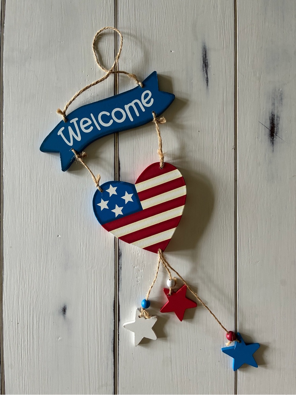 Patriotic Welcome Hanging Heart Banner